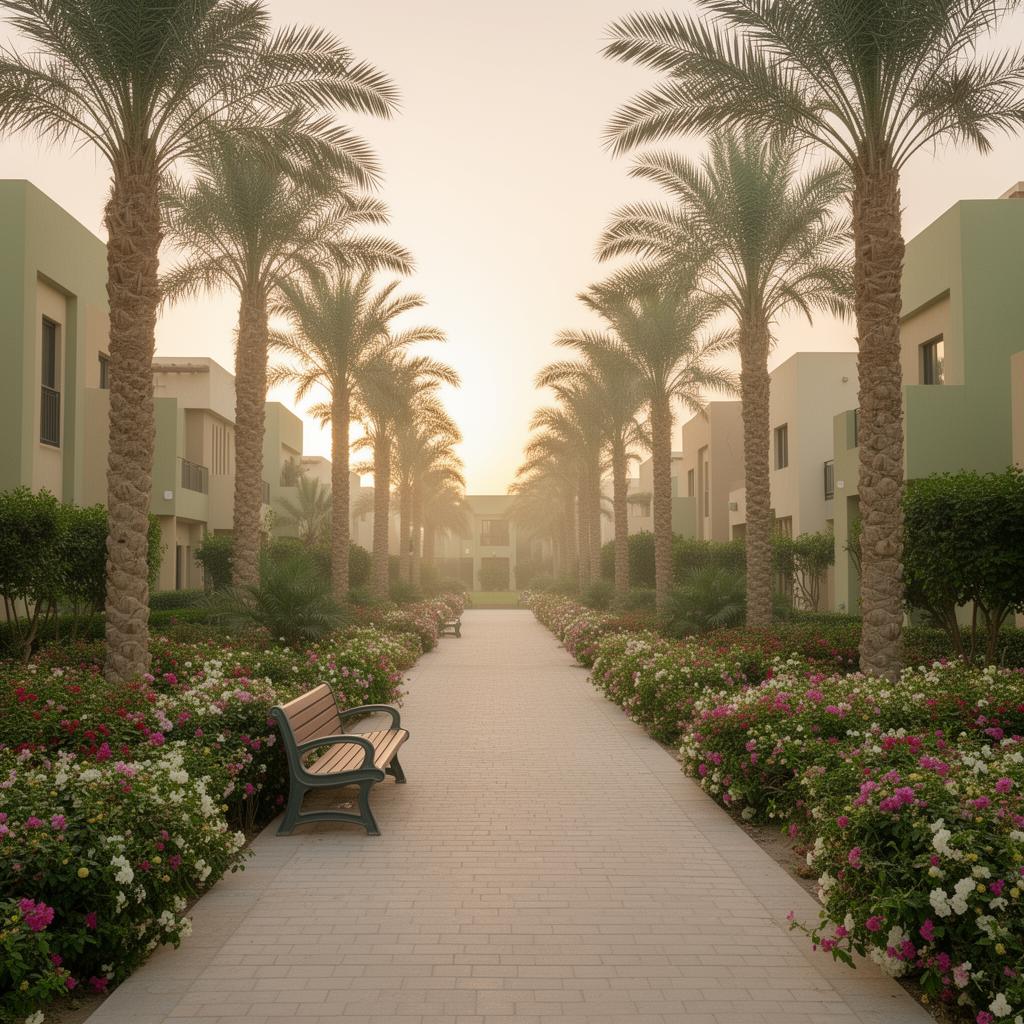 Morning walking path in Madinaty gardens
